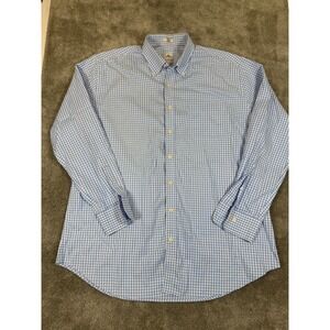 Peter Millar Nanoluxe Easy Care Gingham Shirt Men XL Blue White Button Down Long